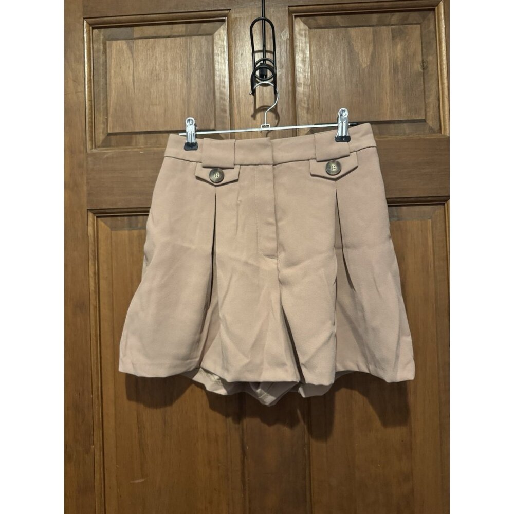 Express Womens Extreme High Rise Button Flap Pleated Tan Paperbag Shortie Size 0